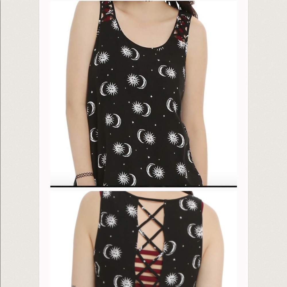 BLACK & WHITE SUN & MOON CRISSCROSS GIRLS TANK TOP